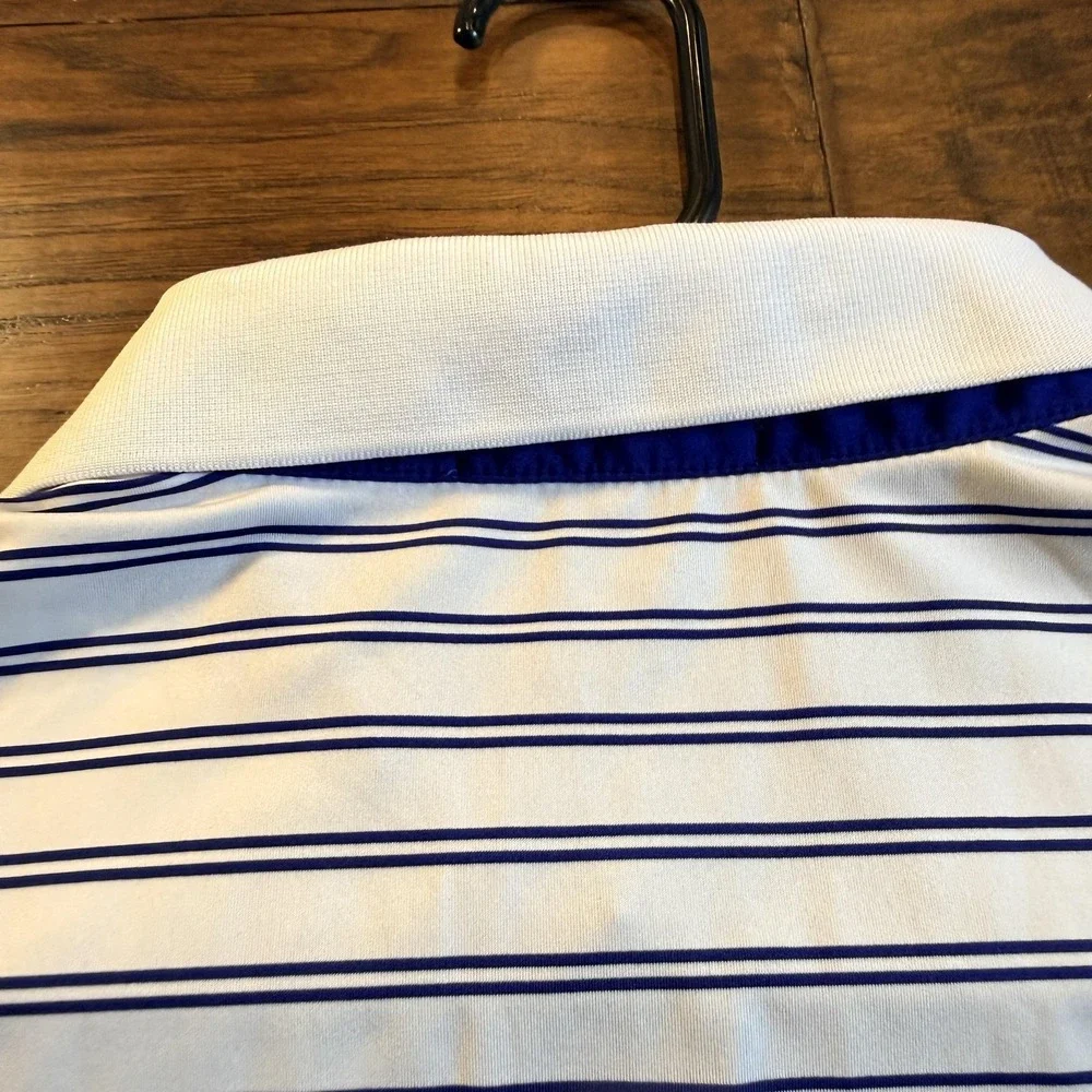 RLX Ralph Lauren Polo Shirt Mens XL blue Striped Golf Performance Logo???
